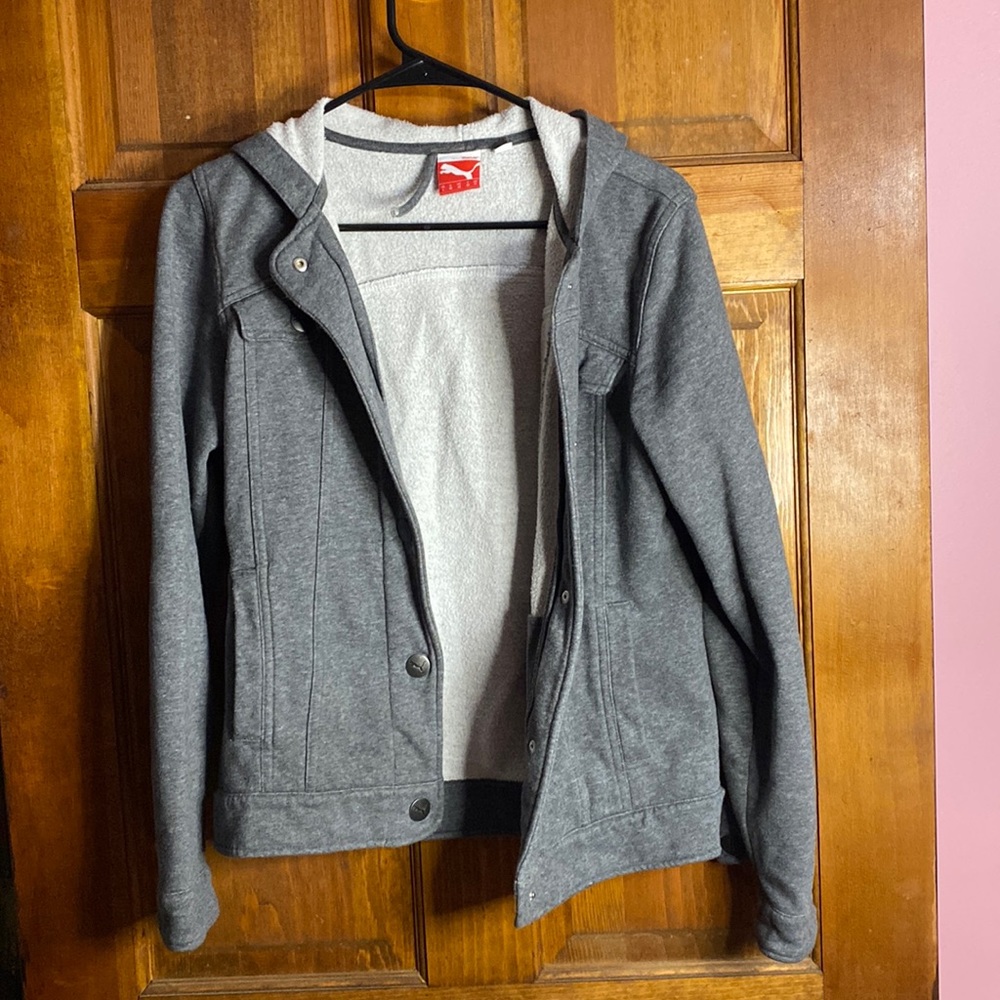 Puma Gray Snap Jacket With a hood Size L